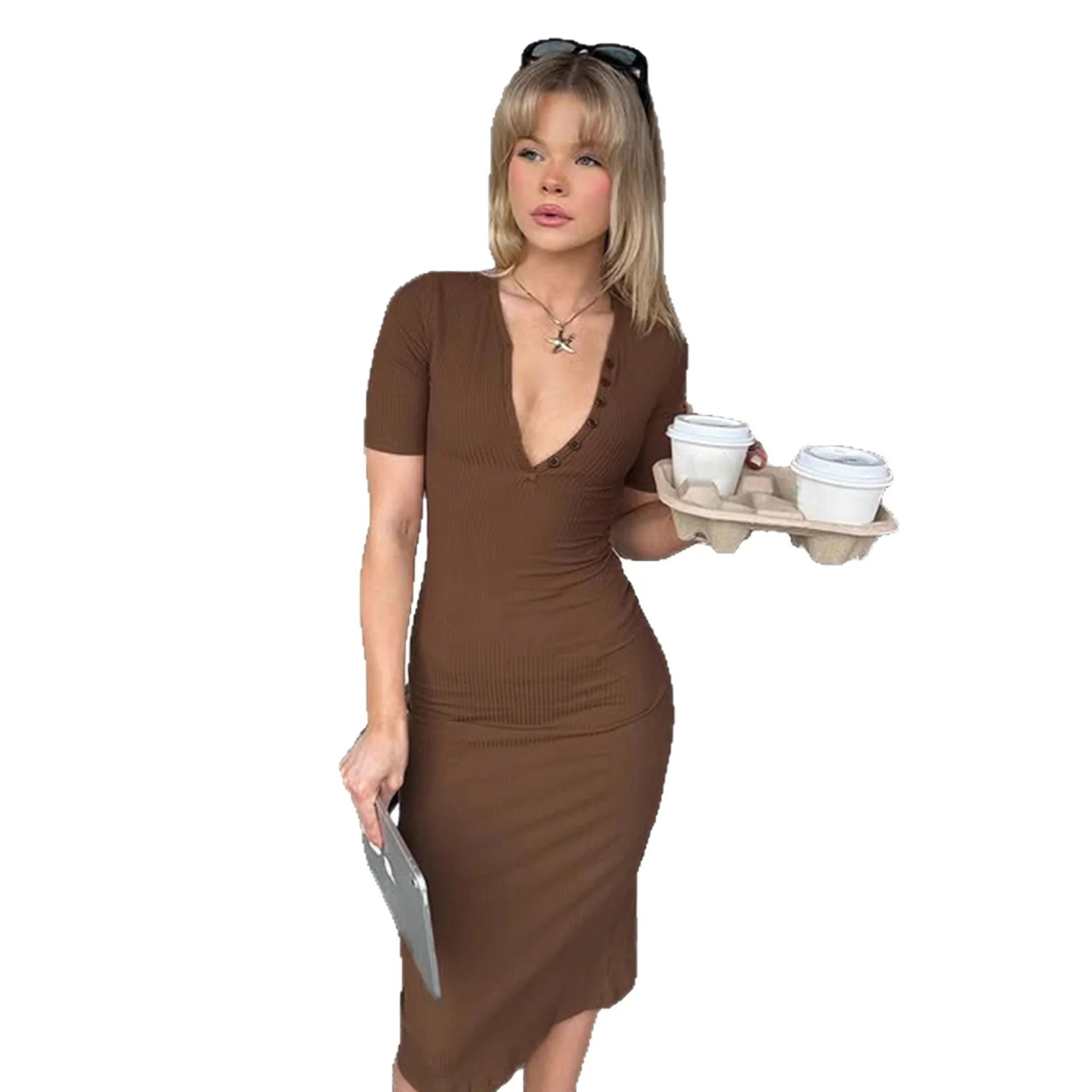 Damen Midi-Kleid mit modernem Knopfleisten-Design und figurschmeichelndem Schnitt R&B - Image 5