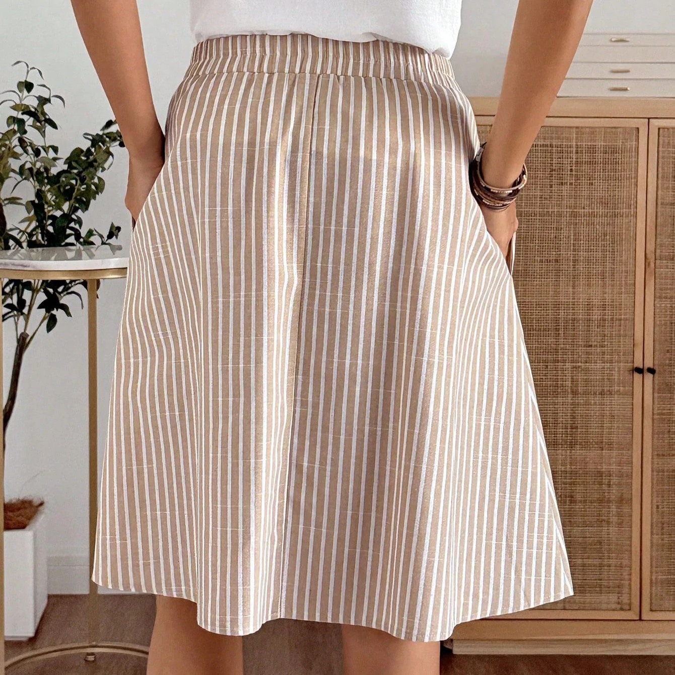 Damen Midi-Rock mit knöpfen und elastischem Bund R&B - Image 3