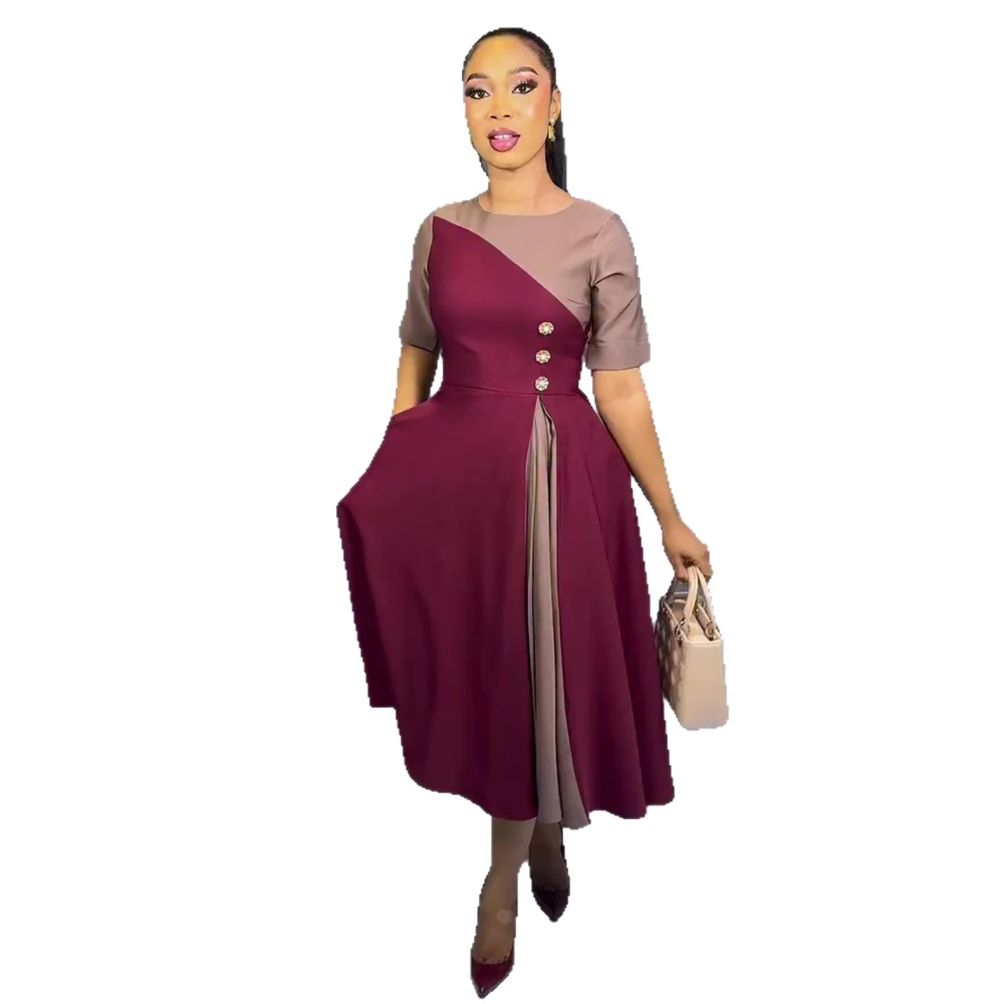 Damen Midikleid mit asymmetrischem Design und Knopfdetails R&B - Image 5