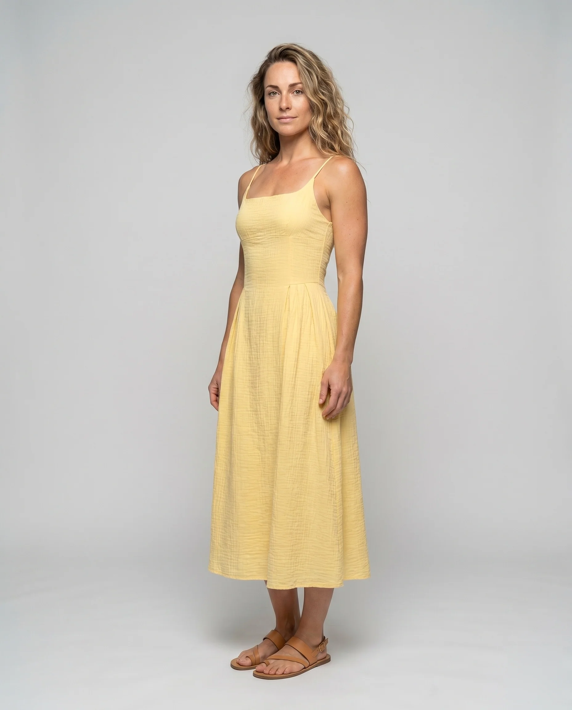 Damen Midikleid mit feinen Trägern und eleganter A-Linie R&B