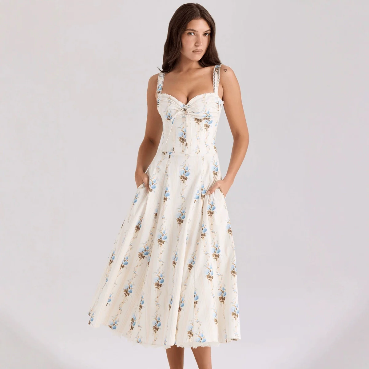 Damen Midikleid mit floralem Design und tailliertem Oberteil R&B - Image 3