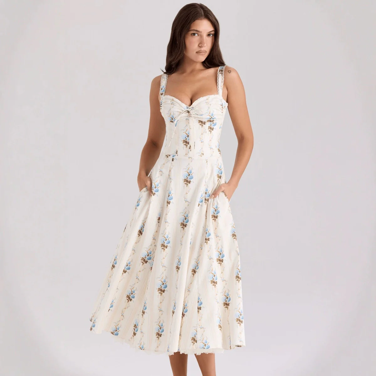 Damen Midikleid mit floralem Design und tailliertem Oberteil R&B - Image 6