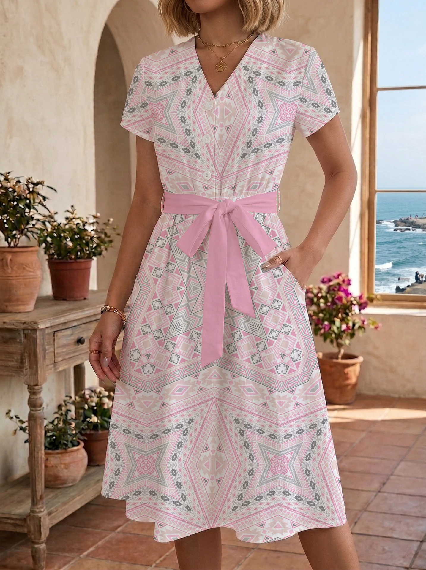 Damen Midikleid mit floralem Motiv und Taillengürtel R&B - Image 32
