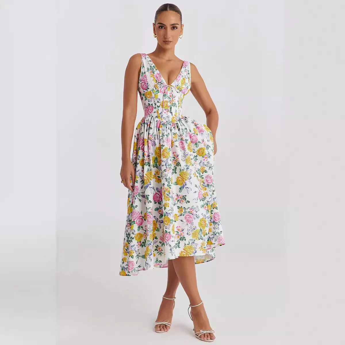 Damen Midikleid mit floralen Akzenten und tailliertem Oberteil R&B - Image 2