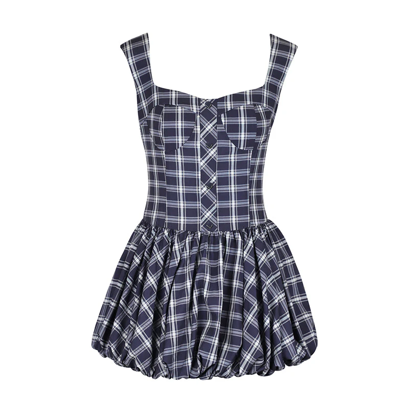 Damen Midikleid mit karierter A-Linien Silhouette und schulterfreien Trägern R&B - Image 6