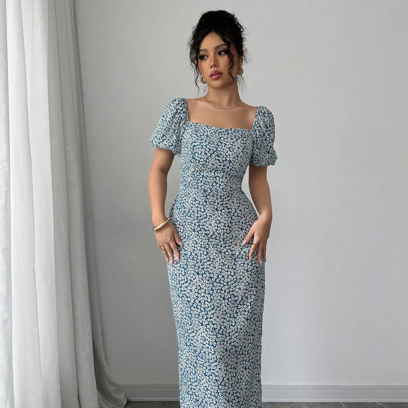 Damen Midikleid mit schulterfreien Puffärmeln und floralem Muster R&B - Image 4