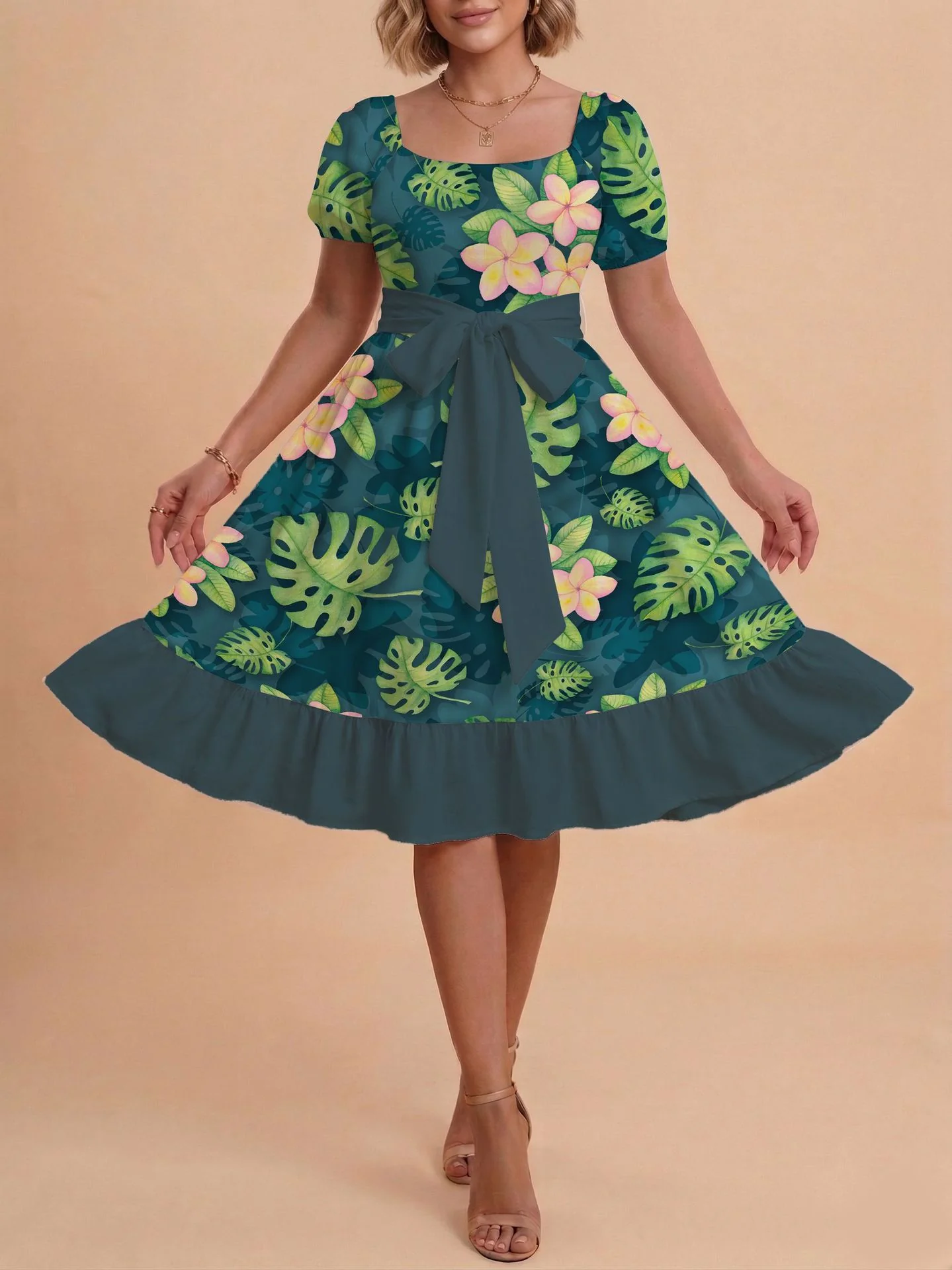Damen Midikleid mit verspieltem Druck und tailliertem Schnitt R&B - Image 31