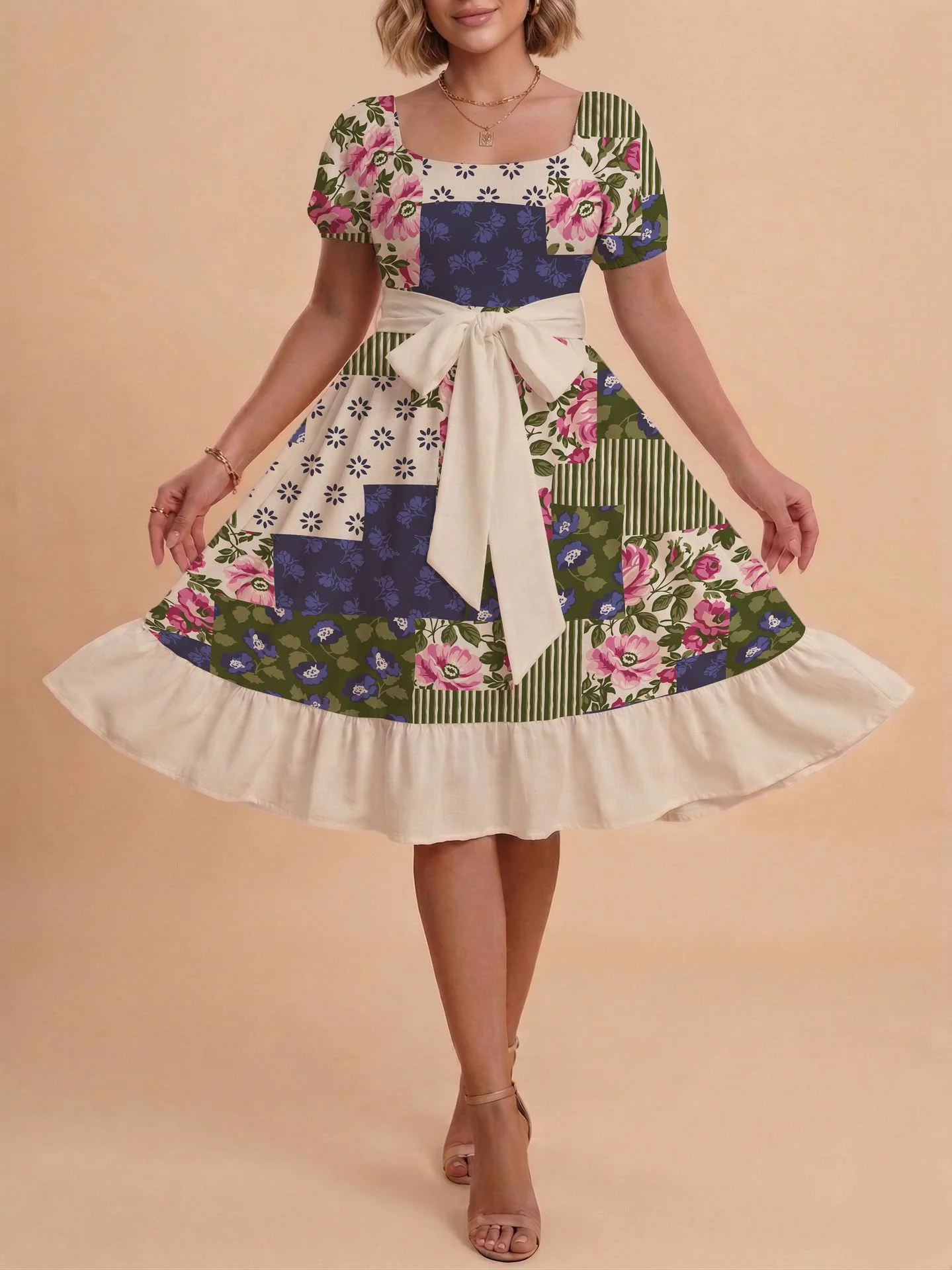 Damen Midikleid mit verspieltem Druck und tailliertem Schnitt R&B - Image 32