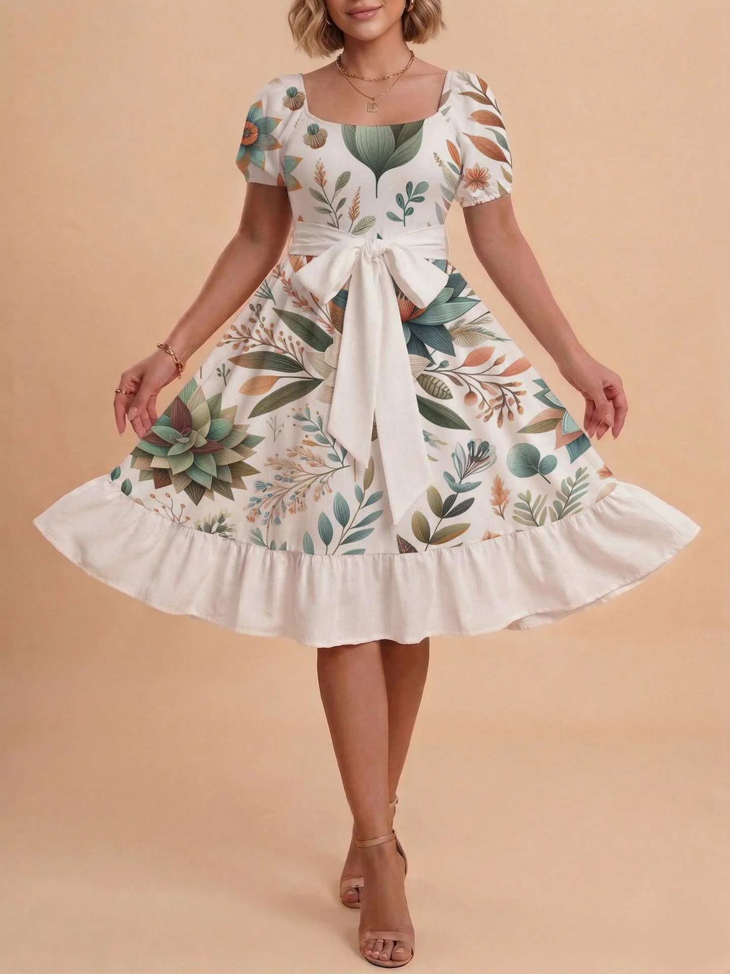 Damen Midikleid mit verspieltem Druck und tailliertem Schnitt R&B - Image 7