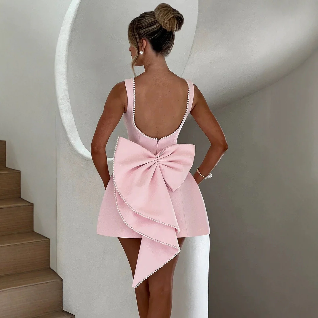 Damen Mini-Kleid mit eleganter Perlenapplikation und schwingendem Design R&B - Image 2