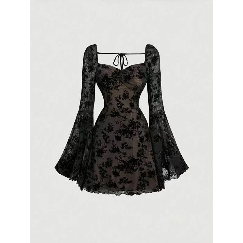 Damen Mini-Kleid mit floralen Spitzenärmeln und verführerischem Ausschnitt R&B - Image 2
