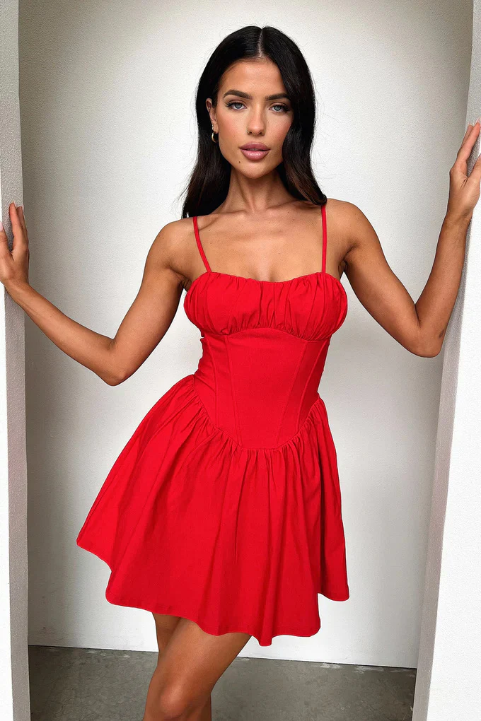 Damen Minikleid mit gerafftem Oberteil und schwingendem Rock R&B - Image 7