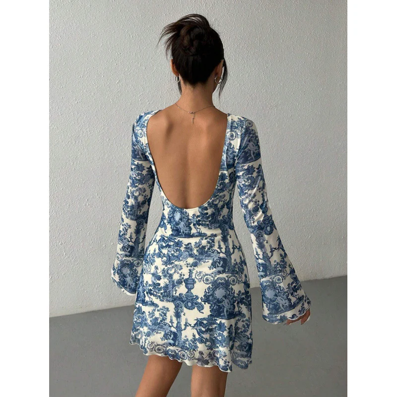Damen Minikleid mit tiefem Rückenausschnitt und floralem Druck R&B - Image 2