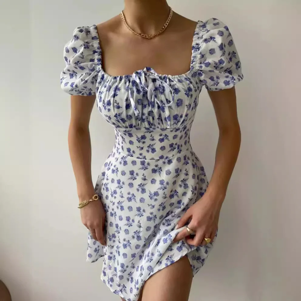Damen Minikleid mit voluminösen Puffärmeln und floralem Muster R&B - Image 2