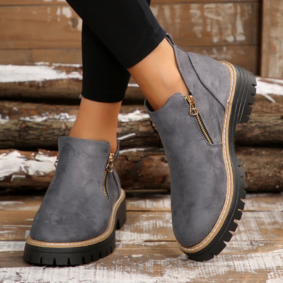 Damen moderne Ankle Boots mit praktischem Reißverschluss und rutschfester Sohle R&B - Image 3