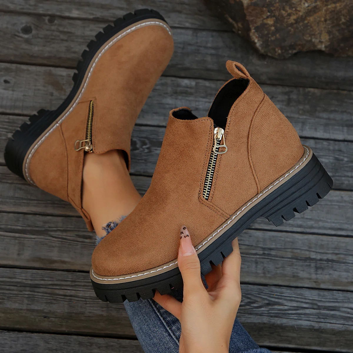Damen moderne Ankle Boots mit praktischem Reißverschluss und rutschfester Sohle R&B - Image 8