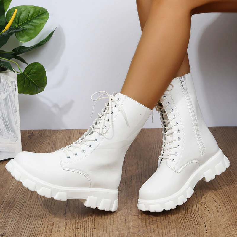 Damen moderne Schnürstiefel mit rutschfester Sohle und seitlichem Reißverschluss R&B