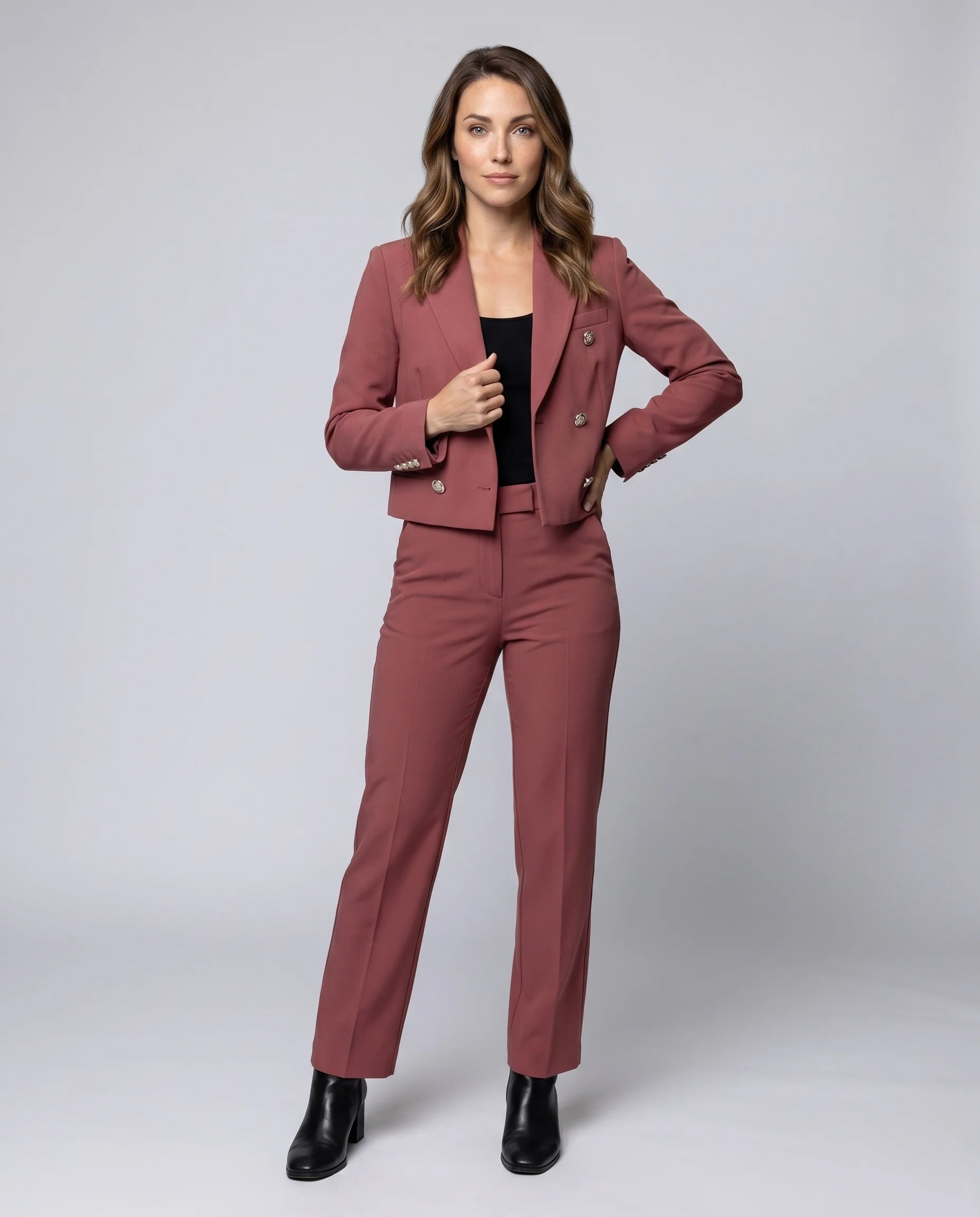 Damen moderner cropped Blazer mit eleganten Knöpfen R&B