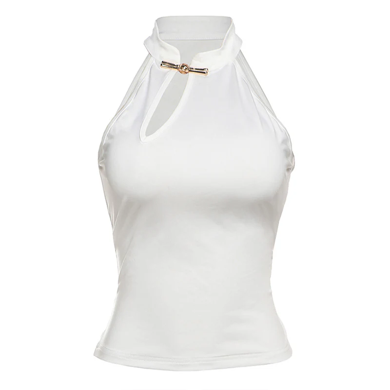 Damen modernes Hochkragen Top mit elegantem Schlitz und goldener Akzent R&B - Image 7