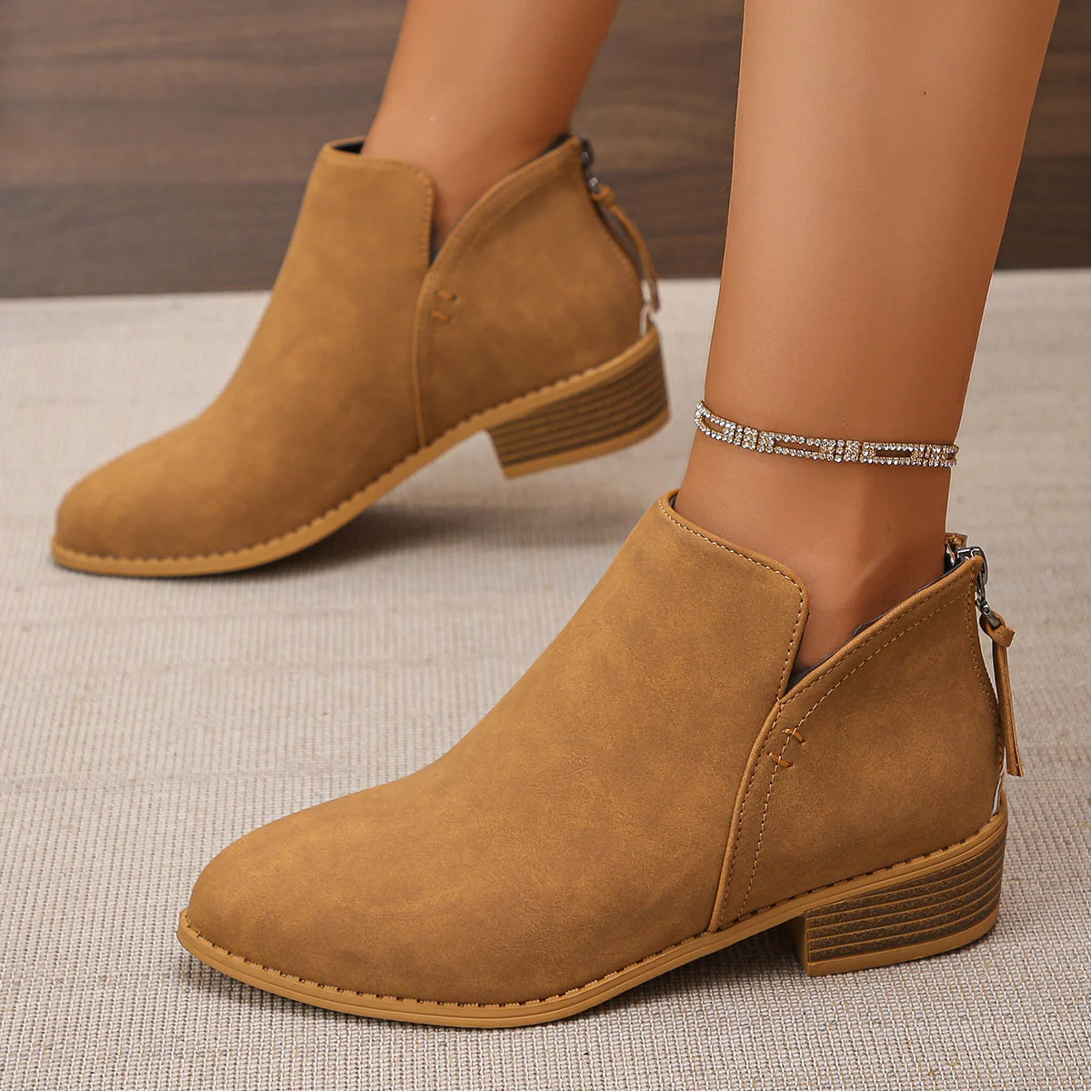 Damen modische Ankle Boots mit seitlichem Reißverschluss und geschmackvollem Design R&B - Image 3