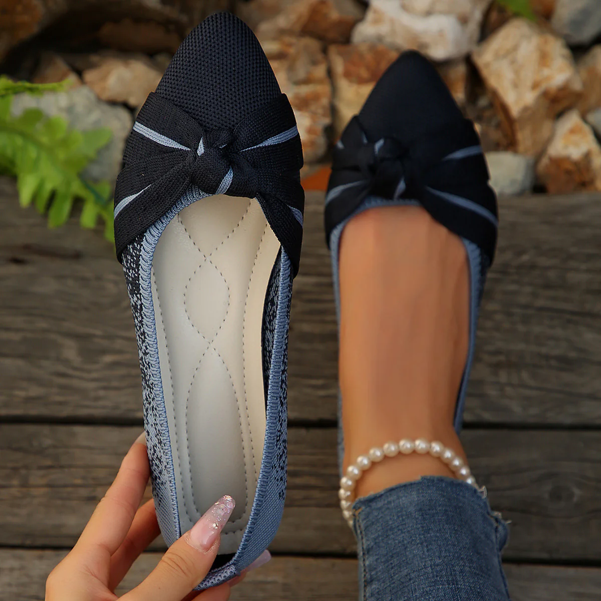 Damen modische Ballerinas mit flexiblem Fußbett und eleganter Schleifenverzierung R&B - Image 8