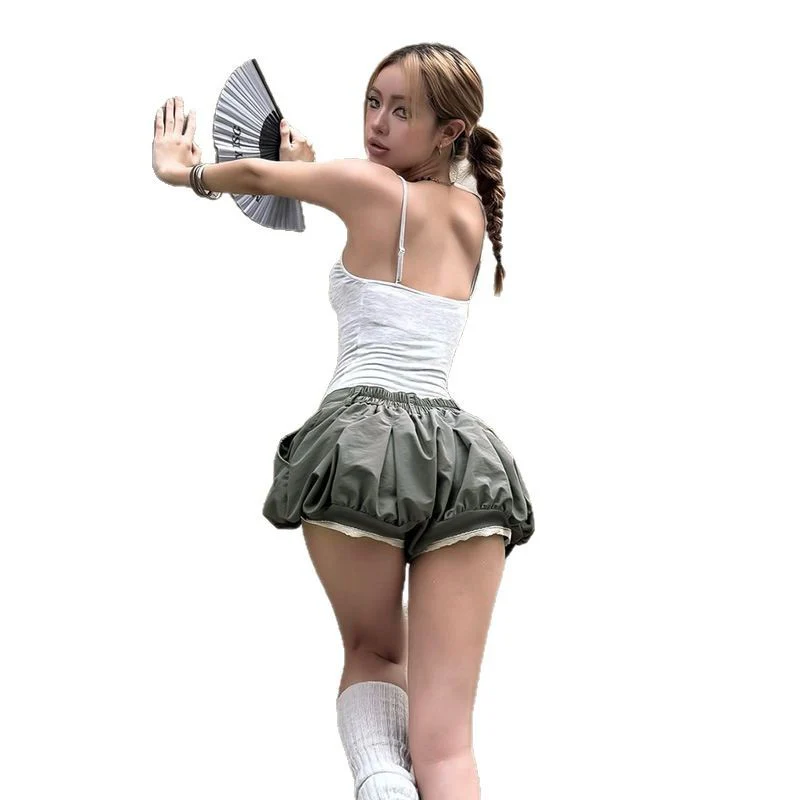 Damen modische Ballonshorts mit flatterndem Schnitt und dekorativen Knöpfen R&B - Image 5