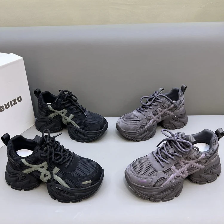 Damen modische Chunky Sneakers mit atmungsaktivem Mesh-Obermaterial und verstellbarem Schnürsystem R&B