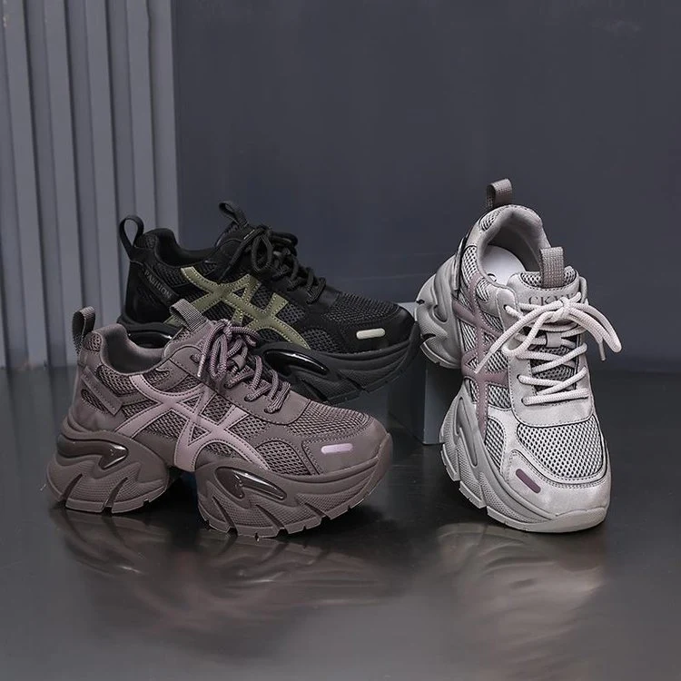 Damen modische Chunky Sneakers mit atmungsaktivem Mesh-Obermaterial und verstellbarem Schnürsystem R&B - Image 3