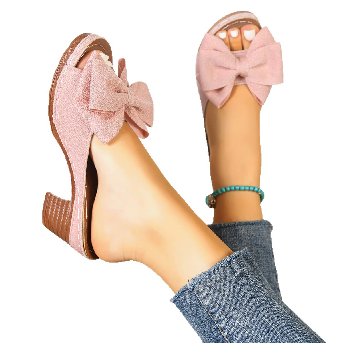 Damen modische Clogs mit dekorativem Schleifen-Design und Holzblockabsatz R&B - Image 5