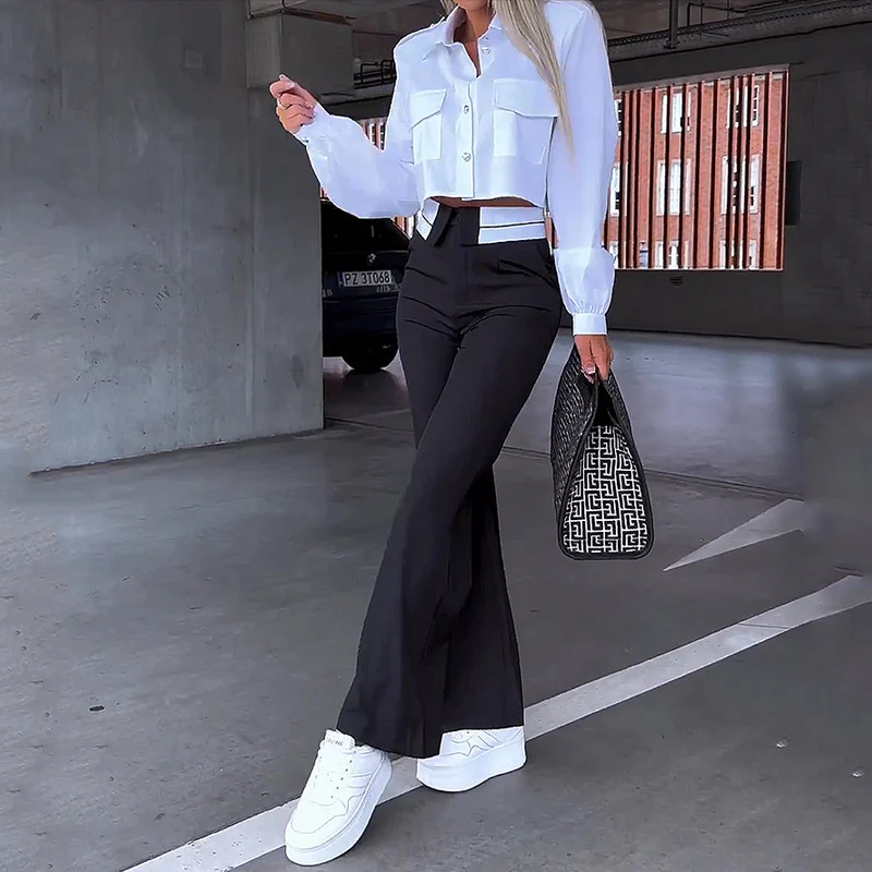 Damen Modische Crop-Hemdjacke mit stylischen Taschen und eleganter Passform R&B - Image 4