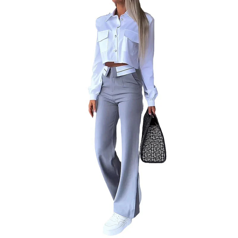 Damen Modische Crop-Hemdjacke mit stylischen Taschen und eleganter Passform R&B - Image 5