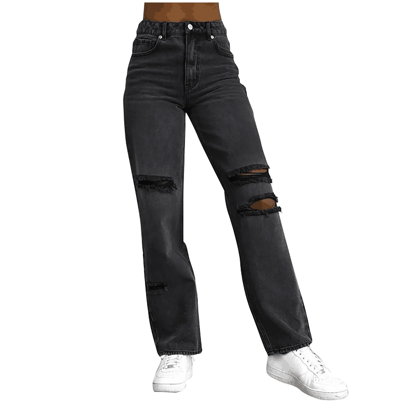 Damen modische Destroyed Jeans im lässigen Schnitt mit hohen Taschen und einzigartigen Details R&B - Image 2