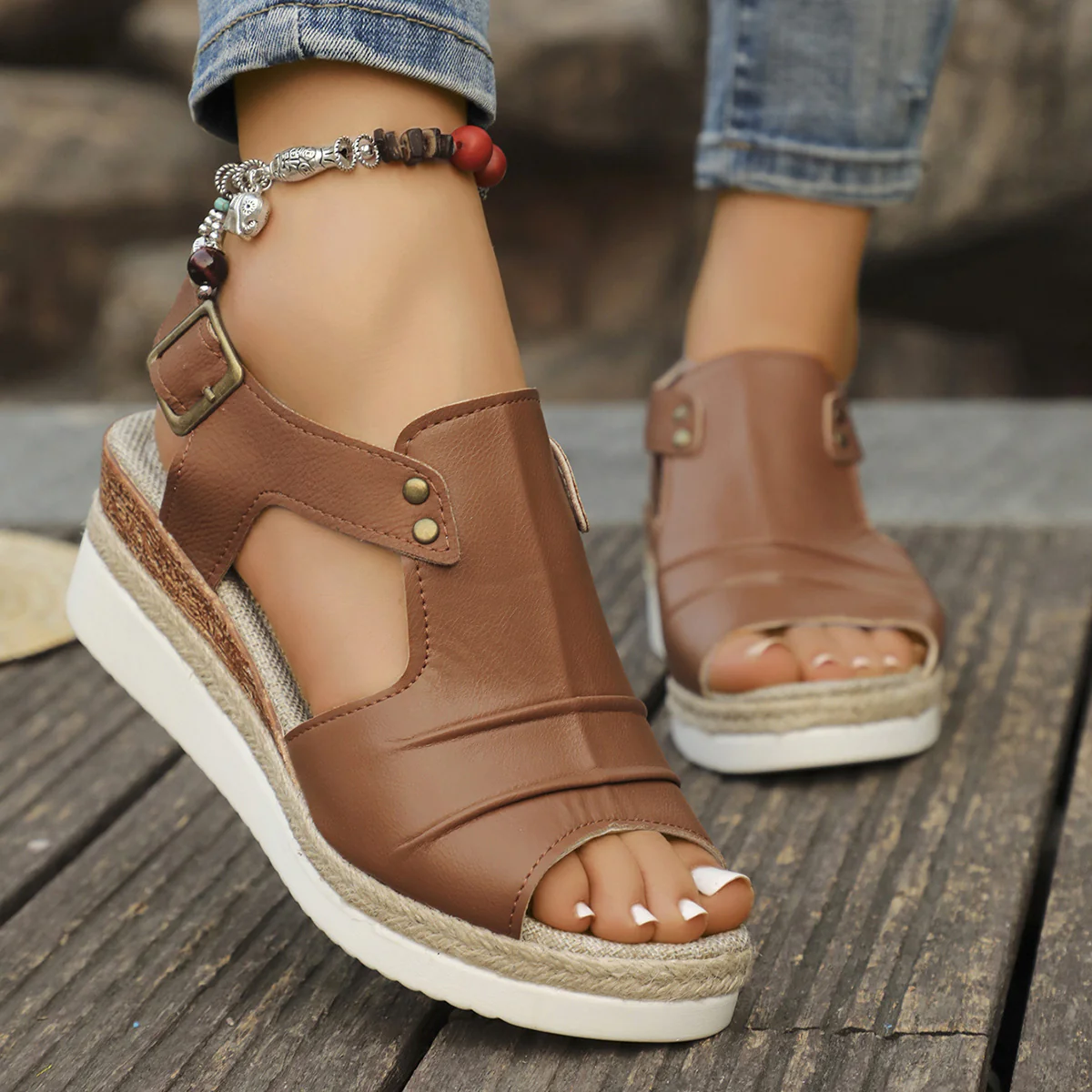 Damen modische Keilsandalen mit verstellbarem Riemen und hochwertiger Sohle R&B - Image 7