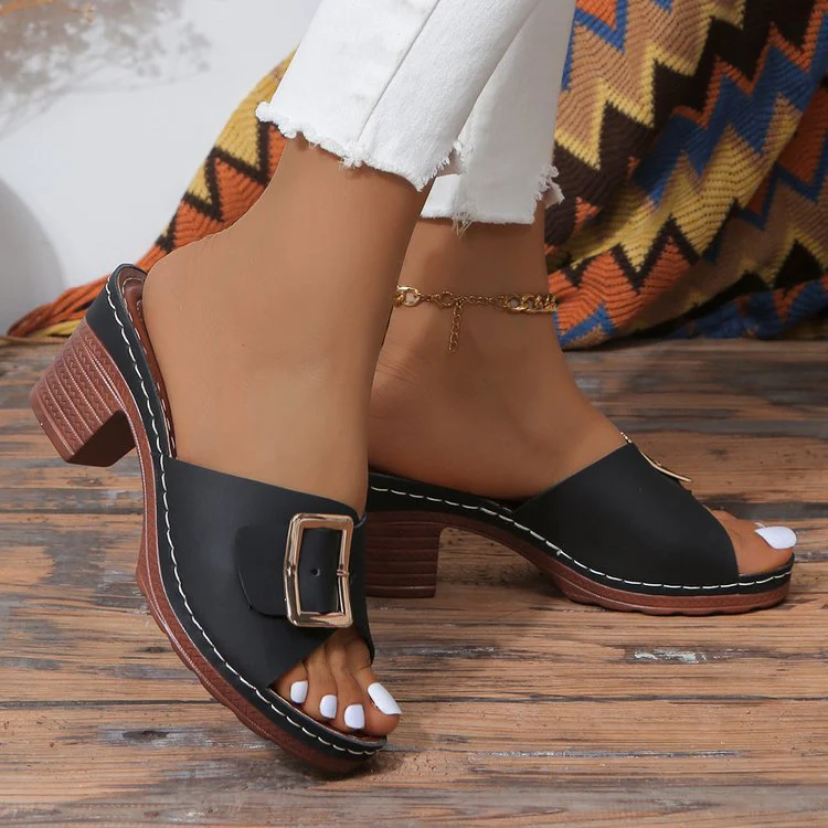 Damen modische Mules mit komfortablem Blockabsatz und eleganter Schnallenverzierung R&B - Image 2