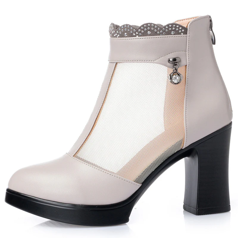 Damen Modische Peep-Toe Stiefeletten mit eleganter Mesh-Ansicht und hohem Blockabsatz R&B - Image 5