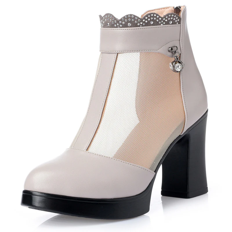 Damen Modische Peep-Toe Stiefeletten mit eleganter Mesh-Ansicht und hohem Blockabsatz R&B - Image 7