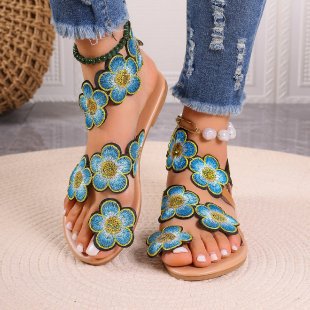 Damen Modische Sandalen mit floralen Applikationen Heidi-Mode
