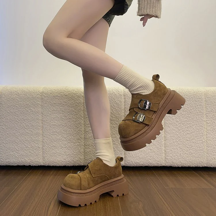 Damen modische Schnürschuhe mit klobiger Gummisohle und auffälligen Schnallen R&B - Image 7