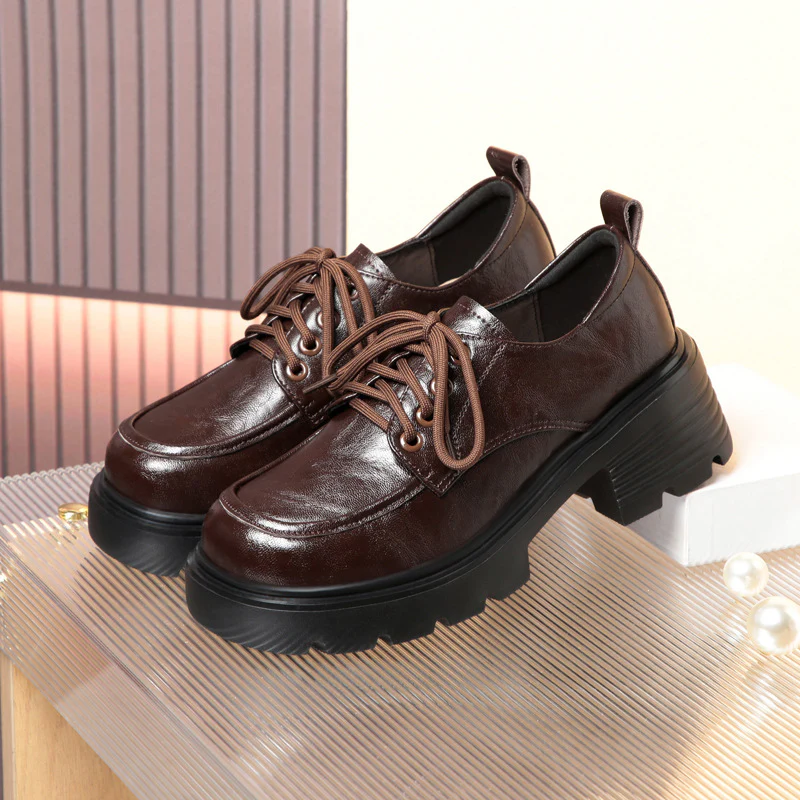 Damen Modische Schnürschuhe mit robustem Profil und elegantem Glanz R&B - Image 6