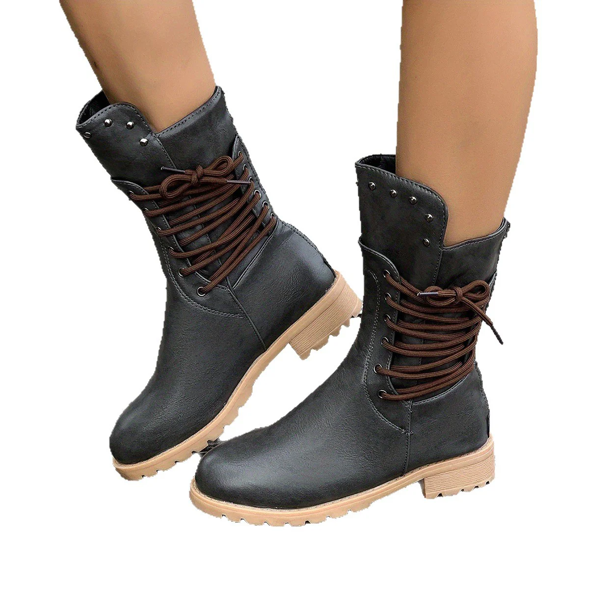 Damen modische Schnürstiefel mit einzigartigen Nietenakzenten R&B - Image 5