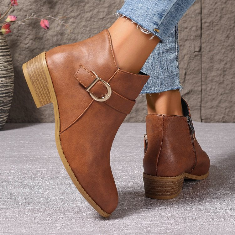 Damen modische Schnürstiefeletten mit dekorativem Riemen und robustem Reißverschluss R&B - Image 3