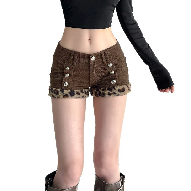 Damen modische Shorts aus Cord mit Kragenfransen und dekorativen Knöpfen Heidi-Mode - Image 5