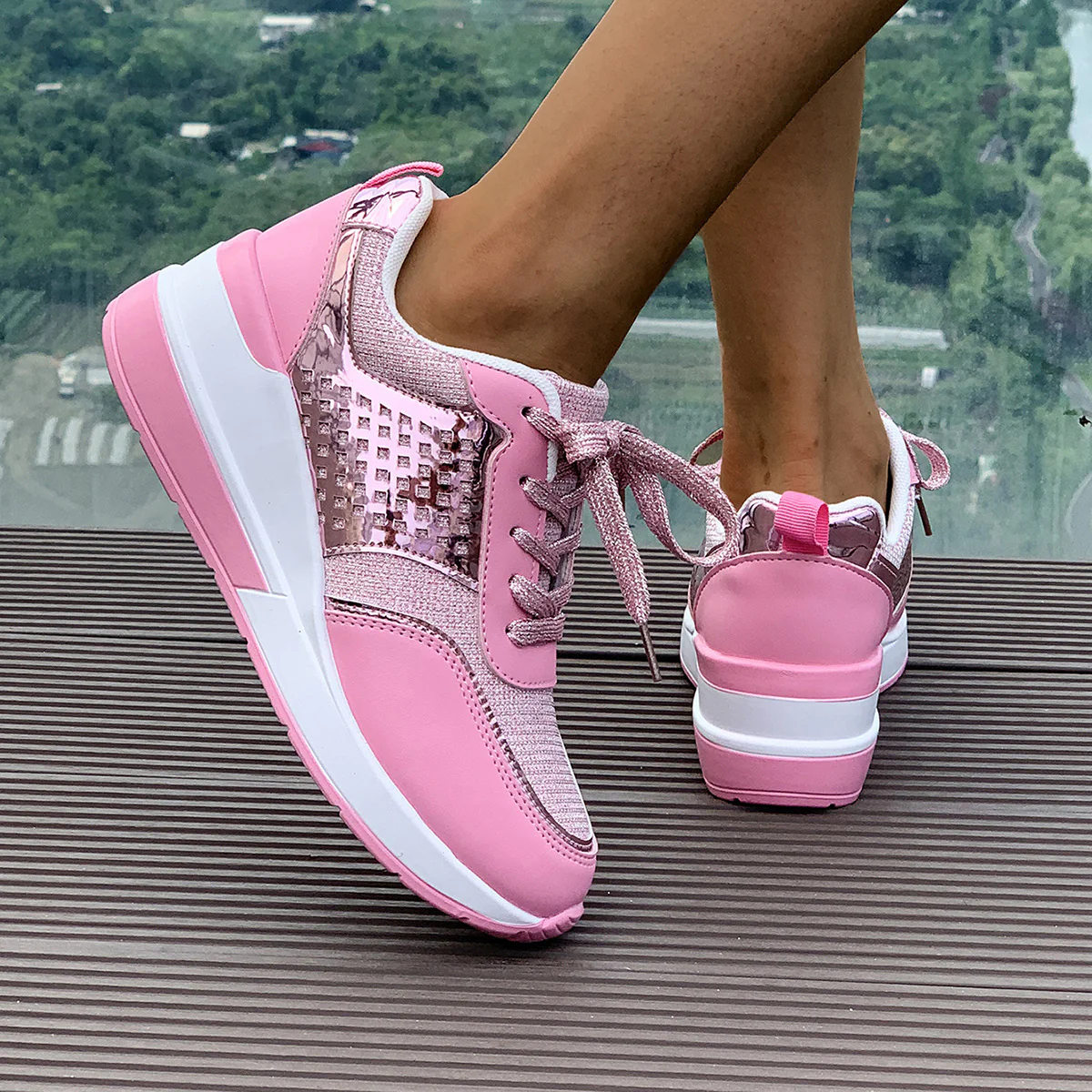 Damen modische Sneakers mit atmungsaktivem Obermaterial und eleganten Glitzerakzenten R&B - Image 9