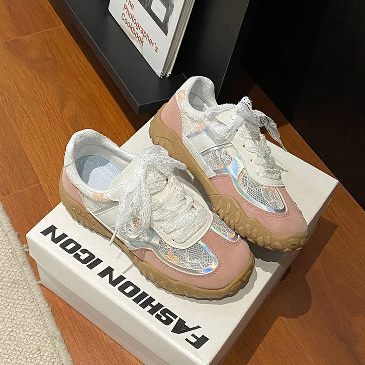 Damen modische Sneakers mit eleganter Spitze und transparenter Schnürung R&B - Image 2