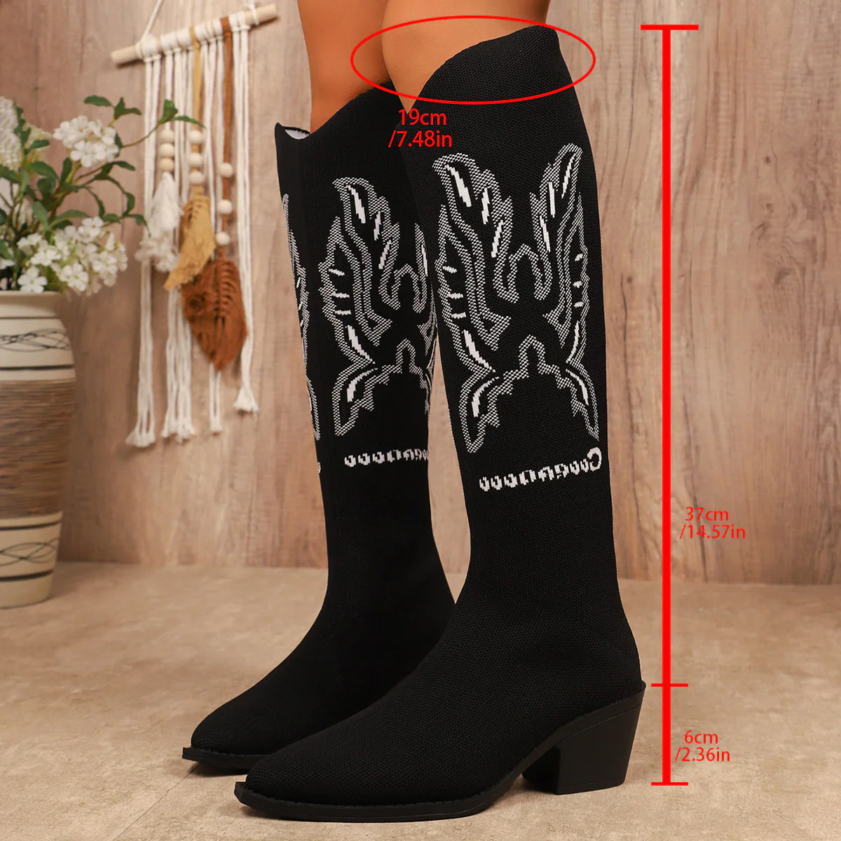 Damen Modische Stiefel mit hochwertigem Strickdesign und elegantem Blockabsatz R&B