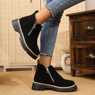 Damen modische Stiefeletten mit dekorativem Reißverschlussdesign und rutschfester Sohle R&B - Image 2