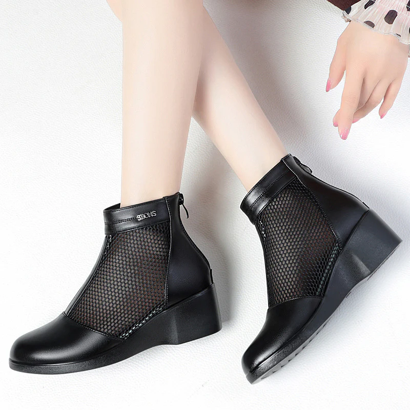 Damen Modische Stiefeletten mit durchlässigem Netzmaterial und bequemem Absatz R&B - Image 4
