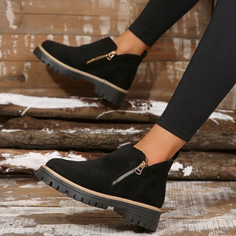 Damen Modische Stiefeletten mit seitlichem Reißverschluss und robustem Profil R&B - Image 4