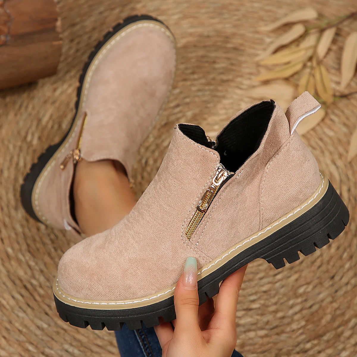 Damen modische Stiefeletten mit seitlichem Reißverschluss und robustem Profil R&B - Image 9