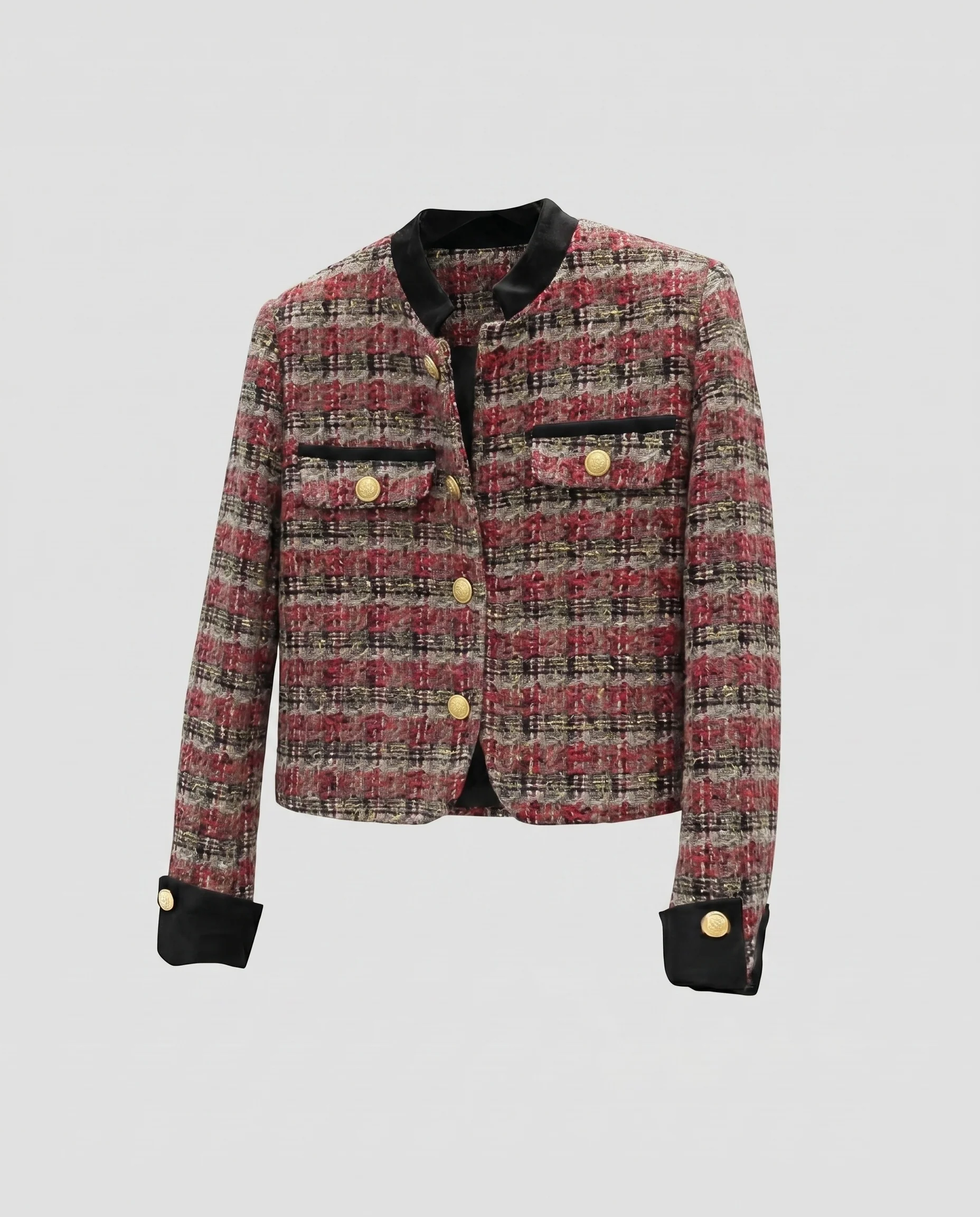 Damen Modische Tweedjacke mit goldenen Knöpfen und Schulterriemen R&B - Image 5
